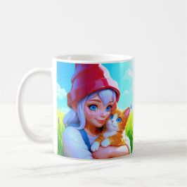 かわいい女の子と猫 コーヒーマグカップ