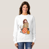 かわいい女の子と猫 スウェットシャツ (正面フル)