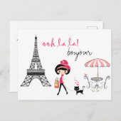 かわいい女の子と猫inパリエッフェルタワーボンジュール ポストカード (正面/裏面)