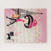 かわいい女の子と猫inパリエッフェルタワー ジグソーパズル (横)