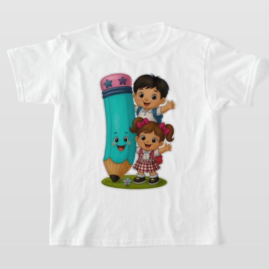 🧒👧💕かわいい女の子と男の子のかわいい子供たちの基本的な Tシャツ (レイダウン)