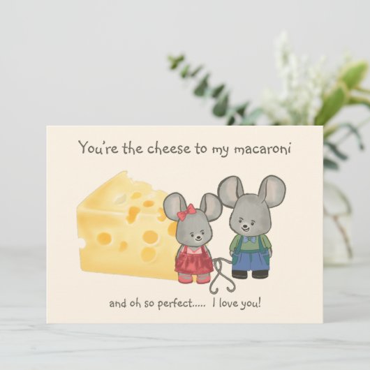 かわいい女の子と男の子のマウス | 私のマカロニにとってあなたはチーズ シーズンカード (スタンド正面)