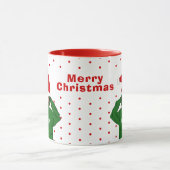 かわいい女の子と緑のフード付きスウェットシャツサンタハットクリスマス マグカップ (中央)