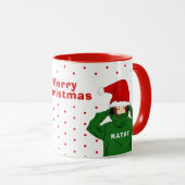 かわいい女の子と緑のフード付きスウェットシャツサンタハットクリスマス マグカップ (正面右)