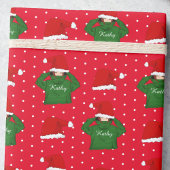 かわいい女の子と緑のフード付きスウェットシャツサンタハットクリスマス ラッピングペーパー