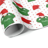 かわいい女の子と緑のフード付サンタハットクリスマス ラッピングペーパー (ロールコーナー)