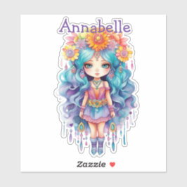 かわいい女の子と花カスタム付きビニールシール シール