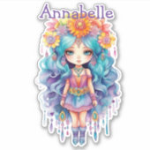 かわいい女の子と花カスタム付きビニールシール シール (正面)