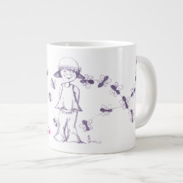 かわいい女の子と蜂のイラスト ジャンボコーヒーマグカップ