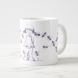 かわいい女の子と蜂のイラスト ジャンボコーヒーマグカップ