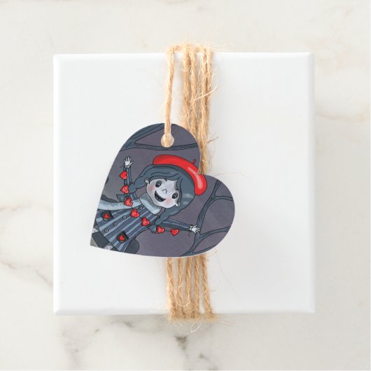 かわいい女の子と赤いハートガーランドメッセージカード フェイバータグ (インサイチュ)