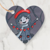 かわいい女の子と赤いハートガーランドメッセージカード フェイバータグ (正面)