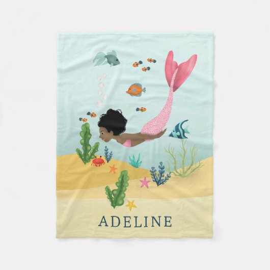 かわいい女の子と魔法お洒落のアフロ人魚の子供たち フリースブランケット (正面)