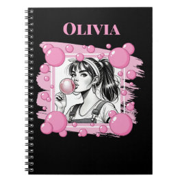 かわいい女の子とBubble、漫画おもしろい、白黒カスタム ノートブック