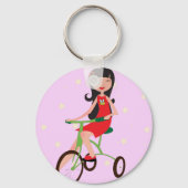 かわいい女の子に乗る三輪車のキャラクター キーホルダー (正面)