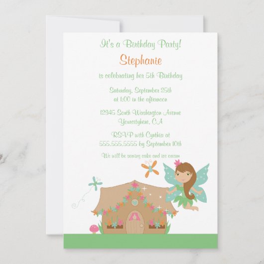 かわいい女の子のお飛んでいるとぎの誕生日パーティーの招待 招待状 (正面)