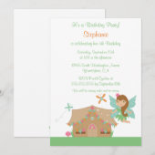 かわいい女の子のお飛んでいるとぎの誕生日パーティーの招待 招待状 (正面/裏面)