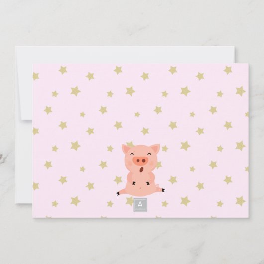かわいい女の子のためのピギー赤ちゃんシャワー 招待状 (裏面)
