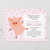 かわいい女の子のためのピギー赤ちゃんシャワー 招待状 (正面/裏面)