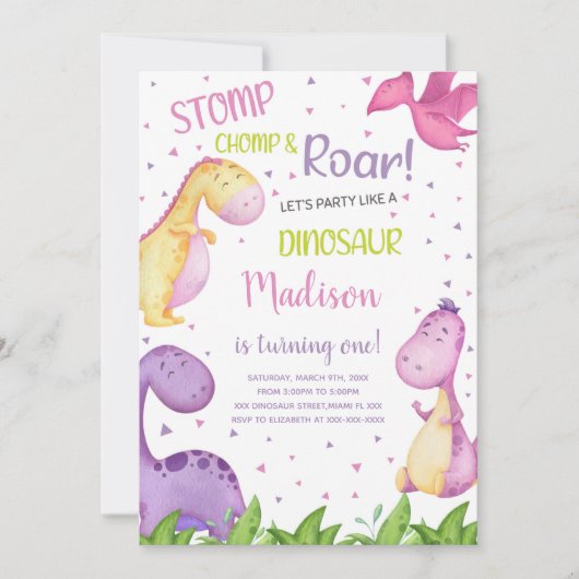 かわいい女の子のためのロアルソームパーティーカード 招待状 (正面)