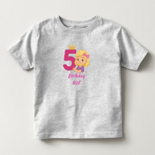 かわいい女の子のための第5誕生日クラウン トドラーTシャツ