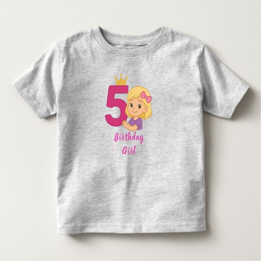 かわいい女の子のための第5誕生日クラウン トドラーTシャツ (正面)