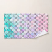 かわいい女の子のはかりで測マーメイドのパターン、ピンクとティール(緑がかった色) バスタオルセット (ハンドタオル)