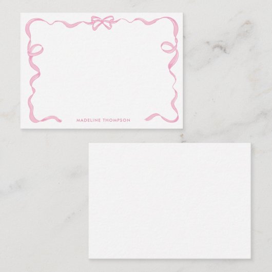 かわいい女の子のほっぺピンクのリボン枠 ノートカード (正面/裏面)