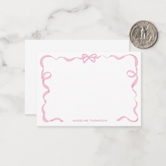 かわいい女の子のほっぺピンクのリボン枠 ノートカード (正面/裏面インサイチュ)