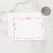 かわいい女の子のほっぺピンクのリボン飾り枠 ノートカード (正面/裏面インサイチュ)