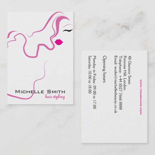 かわいい女の子のアイコン ピンクの髪 ヘアスタイリング ブランディング 名刺 (正面/裏面)
