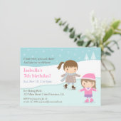 かわいい女の子のアイススケート誕生日パーティー招待状 招待状 (スタンド正面)