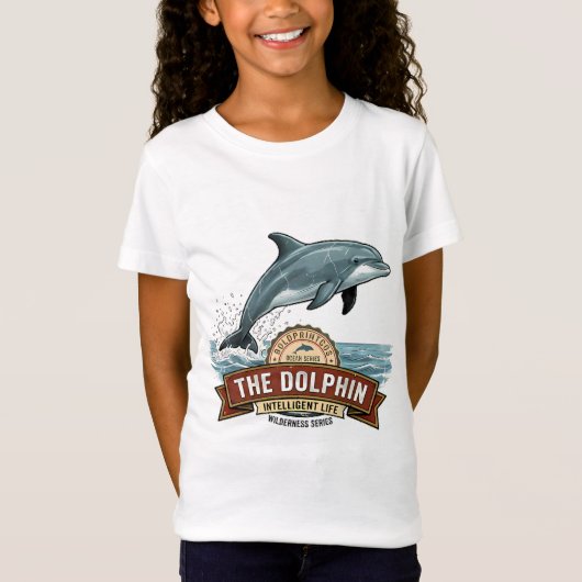 かわいい女の子のイルカと星のグラフィックTシャツ Tシャツ (正面)