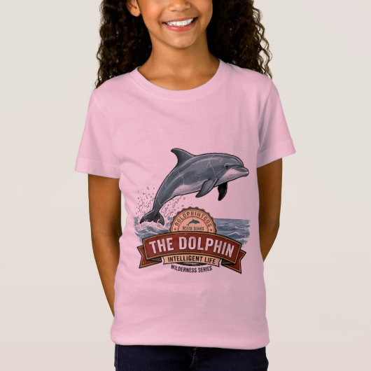 かわいい女の子のイルカと星のグラフィックTシャツ Tシャツ (正面)