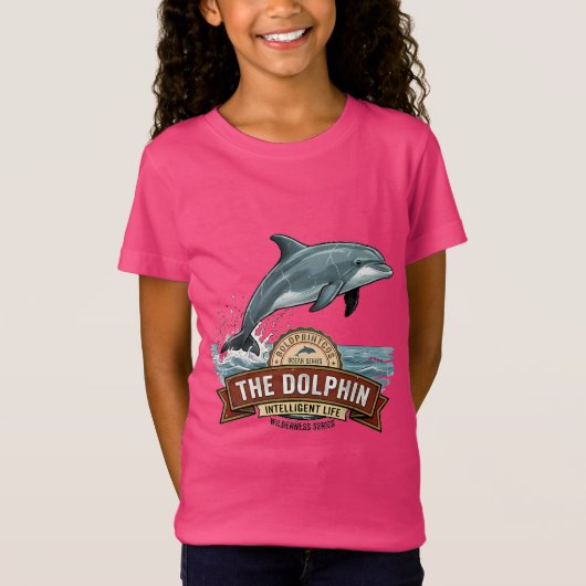 かわいい女の子のイルカと星のグラフィックTシャツ Tシャツ (正面)