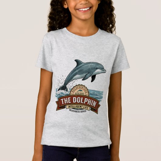 かわいい女の子のイルカと星のグラフィックTシャツ Tシャツ (正面)