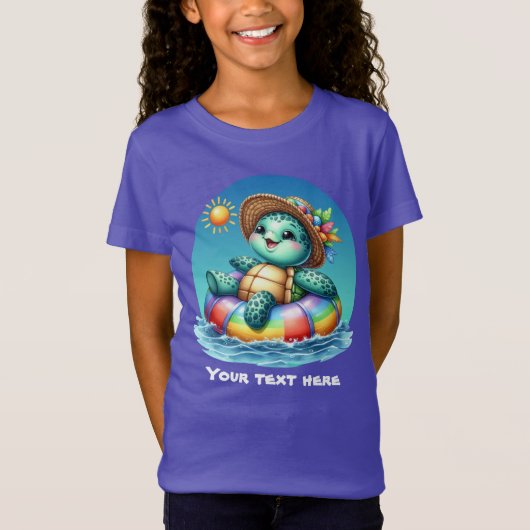 かわいい女の子のウミガメカスタマイズ Tシャツ (正面)