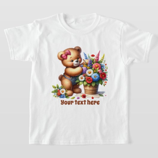 かわいい女の子のカスタマイズ可能なクマ Tシャツ (レイダウン)