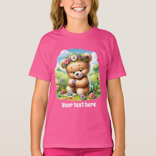 かわいい女の子のカスタマイズ可能なクマ Tシャツ (正面)