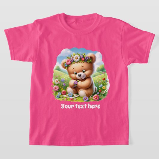 かわいい女の子のカスタマイズ可能なクマ Tシャツ (レイダウン)