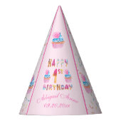 かわいい女の子のカップケーキが誕生日おめでとう パーティーハット (正面)