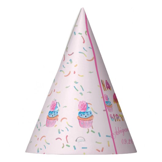 かわいい女の子のカップケーキが誕生日おめでとう パーティーハット (左)