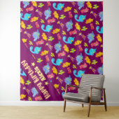 かわいい女の子のカラフルな紫の恐竜をテーマにした誕生日 タペストリー (インサイチュ)