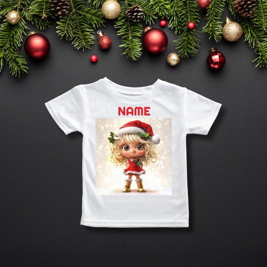 かわいい女の子のクラシッククリスマスの服装名前をカスタムする Tシャツ