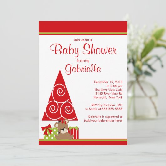 かわいい女の子のクリスマスの休日の冬のベビーシャワー 招待状 (スタンド正面)