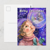 かわいい女の子のクリスマスカード ポストカード (正面/裏面)