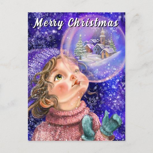 かわいい女の子のクリスマスカード ポストカード (正面)