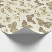 かわいい女の子のゴールドベージュの蝶のパターン ラッピングペーパー (角)
