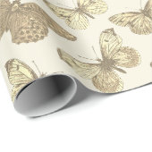 かわいい女の子のゴールドベージュの蝶のパターン ラッピングペーパー (ロールコーナー)