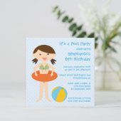 かわいい女の子のサマープールの誕生日のパーティー招待 招待状 (スタンド正面)